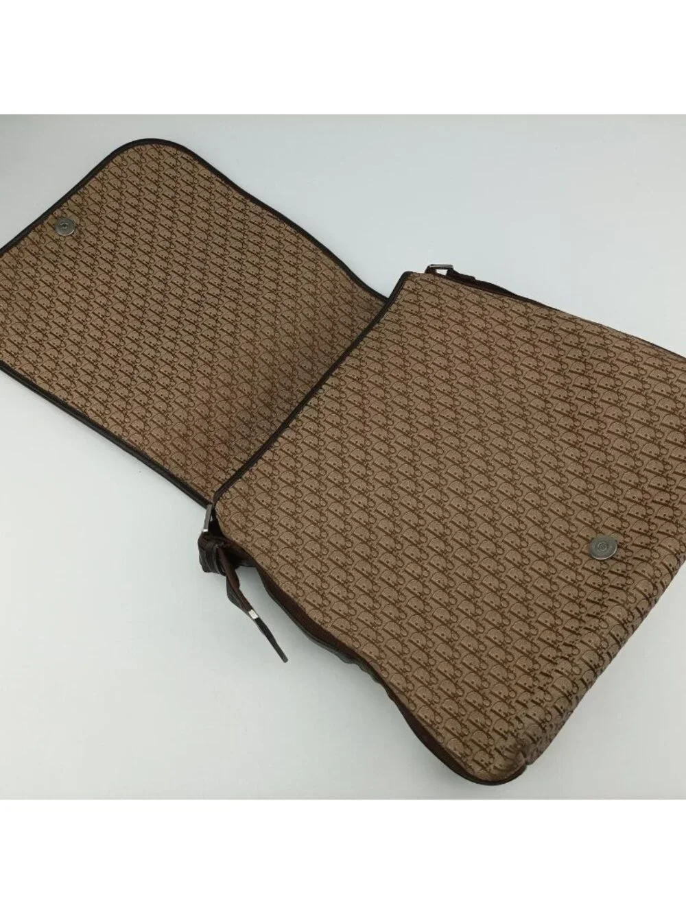 Dior Street Chic Messenger Brown Beige Jacquard Canvas Calf Leather